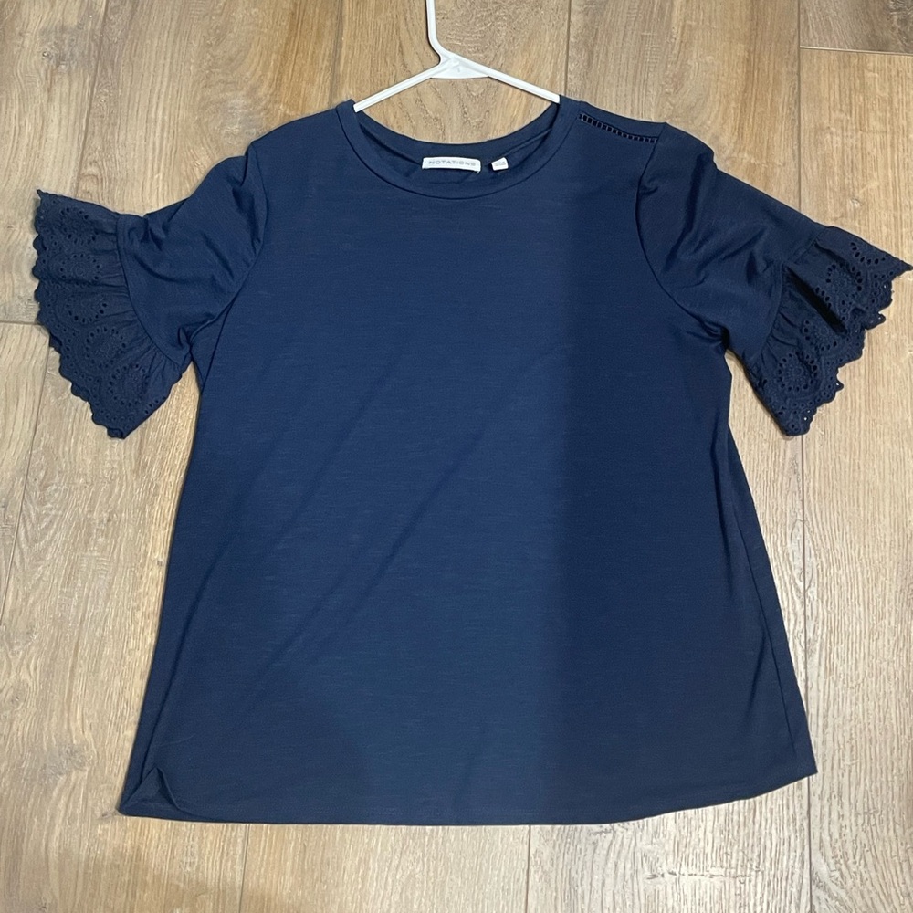 Navy top with flutter sleeves